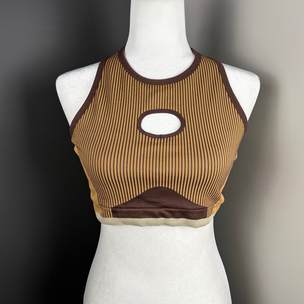 Fabletics Woman’s Seamless Fusion Low Impact Brown Cream Sports Bra- Size XL‎